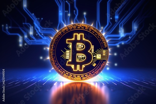 Bitcoin cryptocurrency coin on dark background. Cryptocurrency concept.Generative Ai