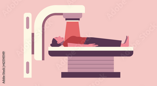 Fighting Breast Cancer, Determined Patient Woman Undergoing Radiation Therapy for Medical Treatment, vector flat illustration photo