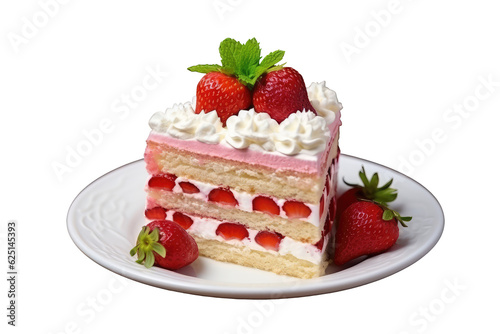 piece of cake with strawberry, Transparent background. generative AI