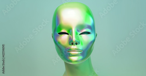 holographic robotic green face  ai generated