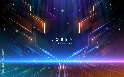 Abstract technology neon lines with light effect
