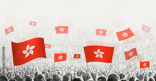 Abstract crowd with flag of Hong Kong. Peoples protest, revolution, strike and demonstration with flag of Hong Kong.