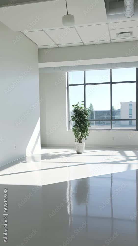 Vertical video of a room in a new building with green plant in a pot Vertical video of a room in a new building with green plant in a pot