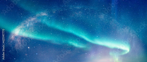 Fotografiet Our galaxy is Milky way spiral galaxy with aurora borealis