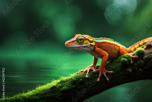 green lizard on a tree generated Ai technology