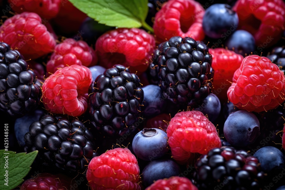 Different berry fruits background. Tasty summer mix. Generative AI Different berry fruits background. Tasty summer mix. Generative AI