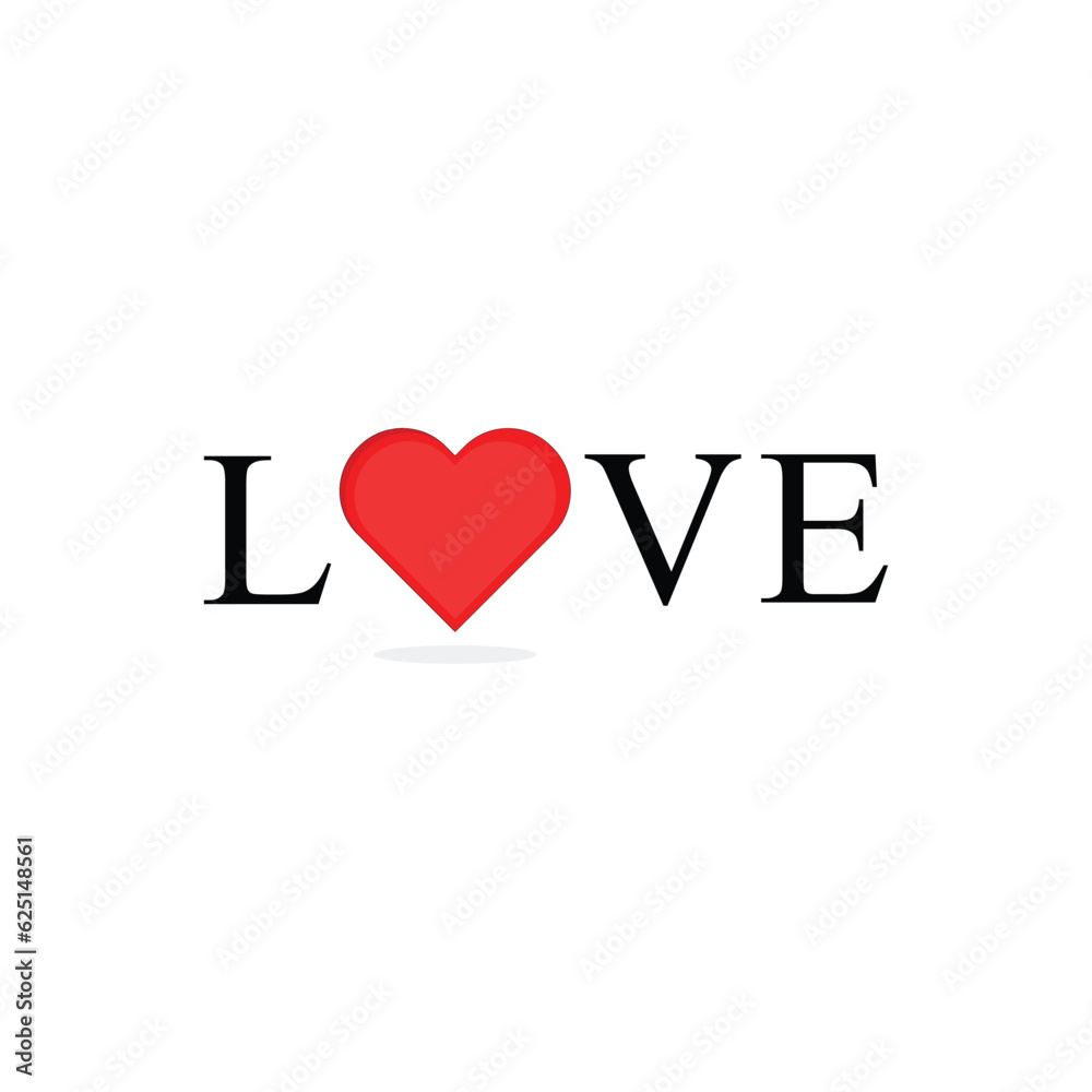 Love lettering design with red heart vector illustration Love lettering design with red heart vector illustration
