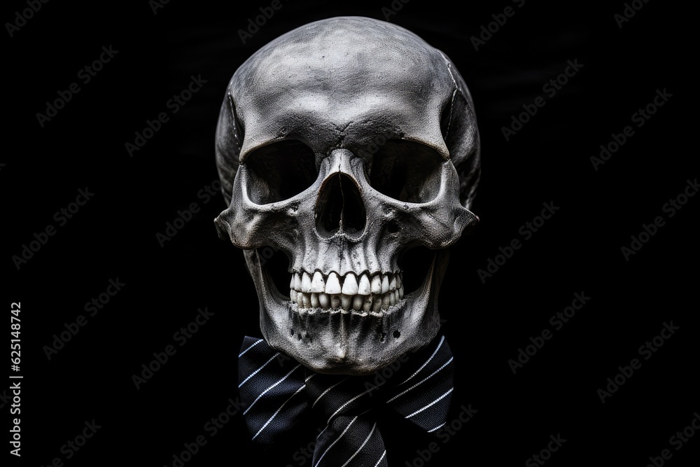 Skeleton dressed in a business suit. Dark background. Generative AI Skeleton dressed in a business suit. Dark background. Generative AI