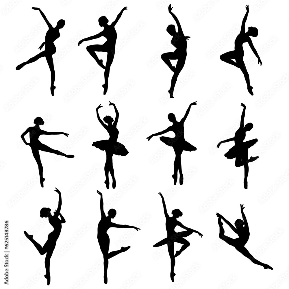 Fototapeta premium silhouettes of ballet dancers set illustration vector