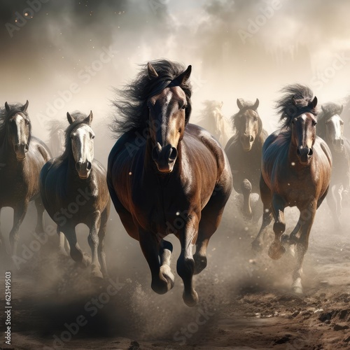 A herd of galloping horses © cherezoff