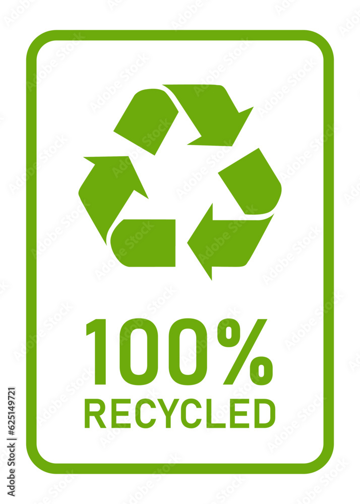 100 percent recycled product materials sign stamp square sticker green arrow 100 percent recycled product materials sign stamp square sticker green arrow