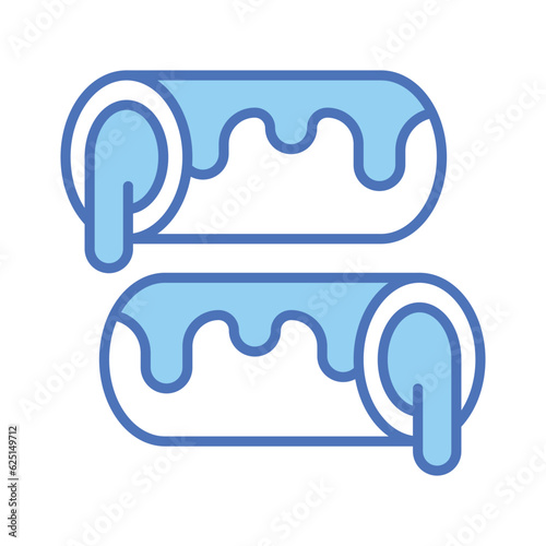 A small, soft, log shaped pastry filled with chocolate, modern flat eclair icon