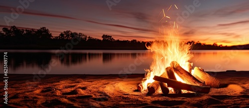 Beachside campfire at sunset outdoor lifestyle. Travel and holiday summer photo