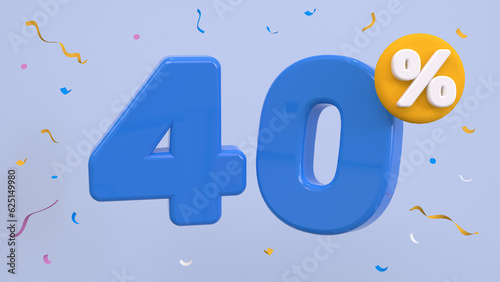 40 percent Off. Discount creative composition. 40  symbol with decorative objects. Sale banner and poster. 3d render illustration.
