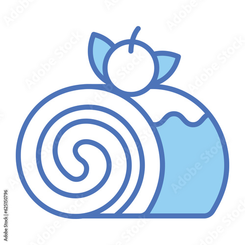 Swiss rolls with chocolate cream filling, modern icon of sponge cake