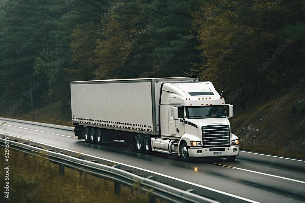 Freight and logistics. Semi-truck on highway transportation and business Concept Freight and logistics. Semi-truck on highway transportation and business Concept