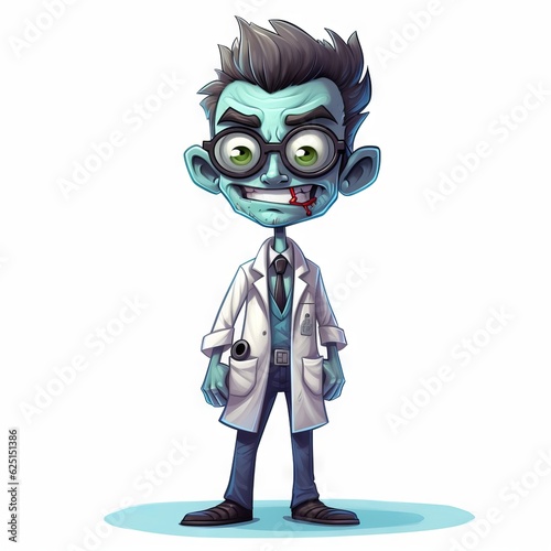 Undead medical practitioner turned zombie, cartoon style, on white background, Generative AI © avrezn