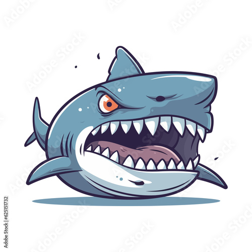 Angry blue shark logo icon. Image of angry shark isolated on white.