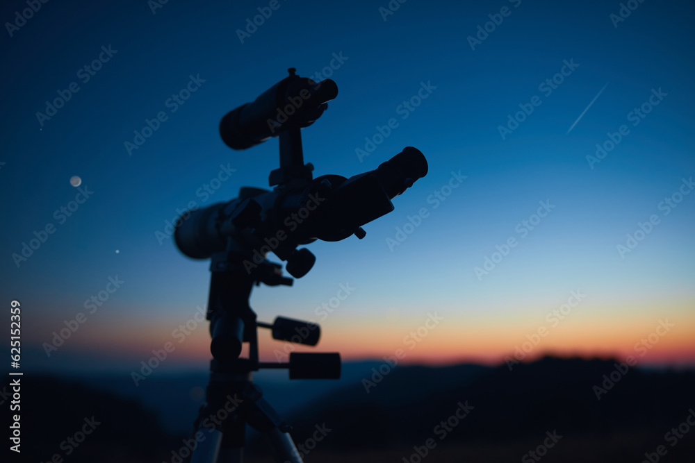 Fototapeta premium Astronomical telescope for observing stars, planets, Moon, celestial objects in the sky.