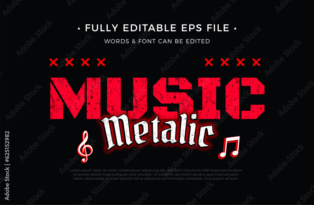 Fototapeta premium Rock Music Metalic 3d Cartoon text effect editable