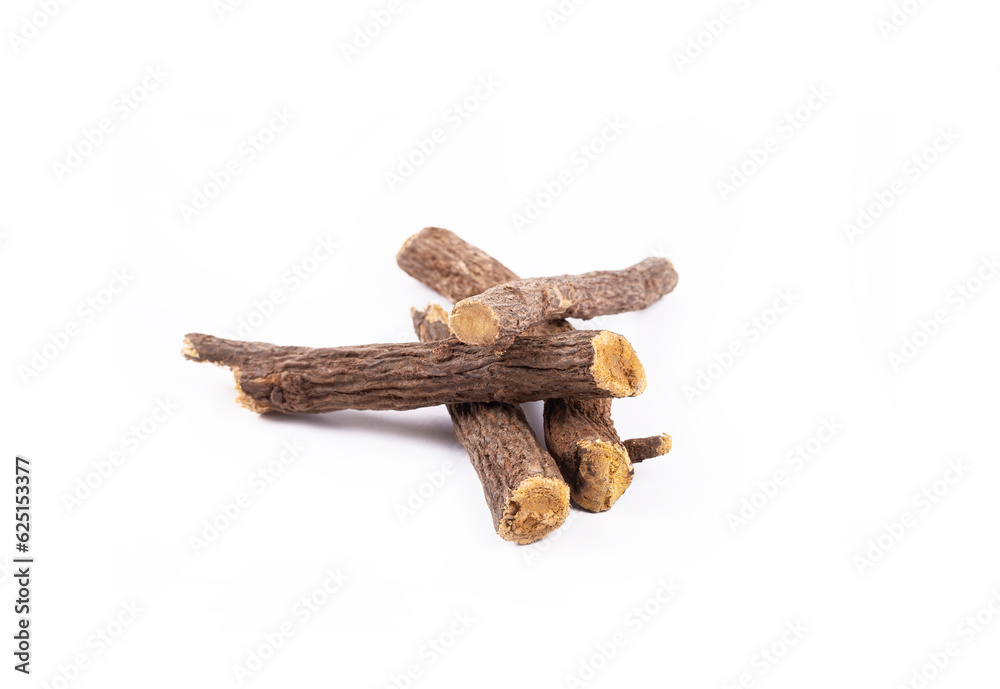 Liquorice root isolated on white background