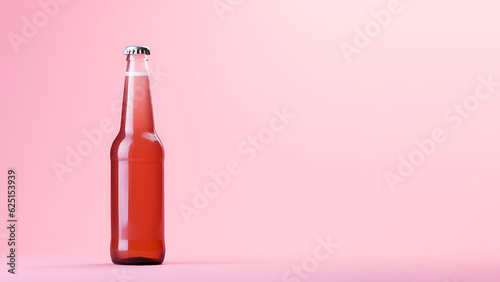 Long banner. Mockup, drink bottle, cider. soda without label on pink background