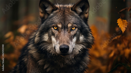 Portrait of a wolf. Generative AI.