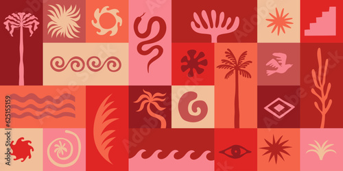 Foto Vector logo and print design templates, summer palms, tropical hand drawn illust