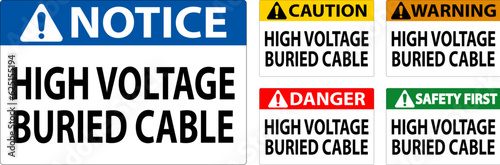 Danger Sign High Voltage Buried Cable On White Background
