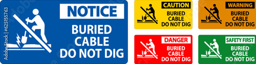 Danger Sign Buried Cable, Do Not Dig On White Background