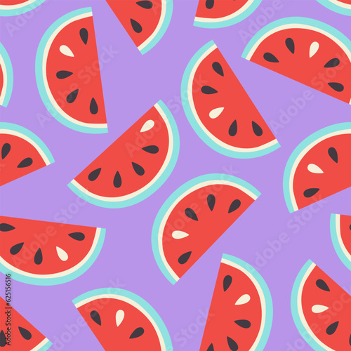 cartoon seamless pattern with slices of watermelon
