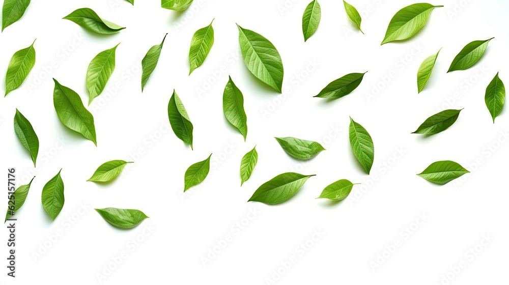 Green leaves, Green Floating Leaves Flying Leaves Green Leaf Dancing, Air Purifier Atmosphere Simple Main Picture isolated on white background. Nature of green leaf. Generative Ai. Green leaves, Green Floating Leaves Flying Leaves Green Leaf Dancing, Air Purifier Atmosphere Simple Main Picture isolated on white background. Nature of green leaf. Generative Ai.