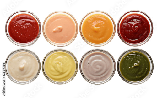 Bowls of Various Sauces on Transparent Background. Generative AI