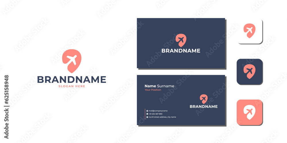 Pin Plane Logo Bundle With Business Card And Icon vector