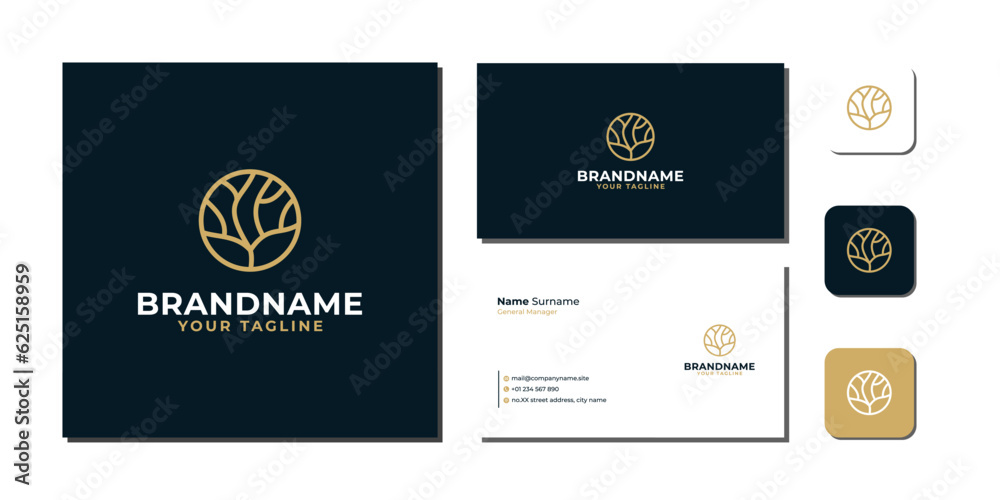 Tree Circle line art Logo Bundle With Business Card And Icon vector Tree Circle line art Logo Bundle With Business Card And Icon vector