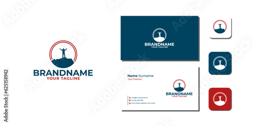 man on the mountain life illustration Logo Template Bundle With Business Card And Icon vector