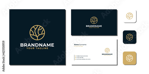 Tree Circle line art Logo Bundle With Business Card And Icon vector