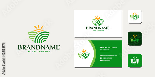 Farm Food with Sun Logo Bundle With Business Card And Icon vector