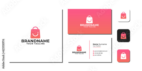 Smile letter i or letter j shopping bag Logo Bundle With Business Card And Icon vector