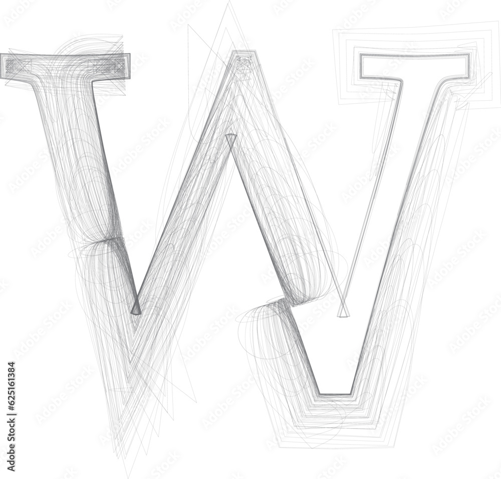 doodle digital drawn sketch LETTER W doodle digital drawn sketch LETTER W