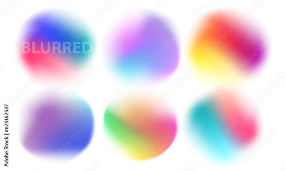Blurred round shapes. Set of defocused soft color gradient circles for creative graphic design. Vector illustration. Blurred round shapes. Set of defocused soft color gradient circles for creative graphic design. Vector illustration.