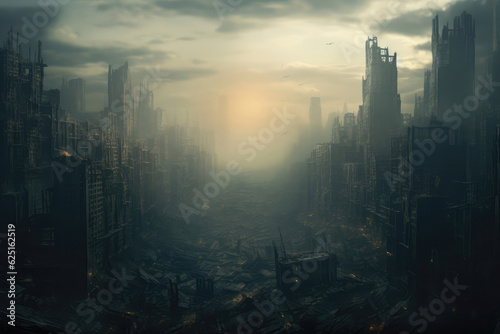 The Vanishing Towers Surreal Skyline Fading Into Oblivion. Generative AI