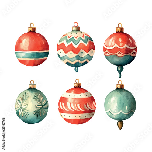 Vintage christmas tree toys watercolor, great design for any purposes.