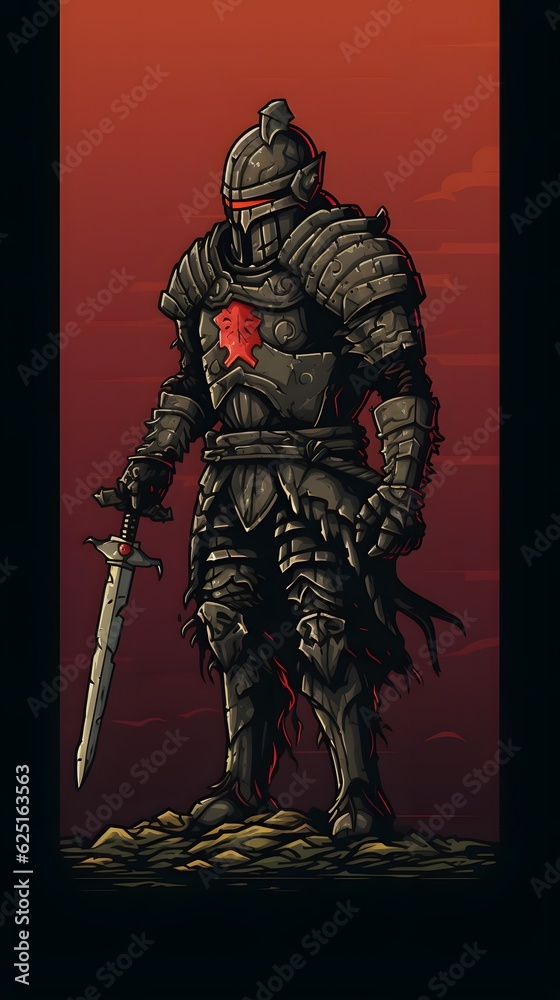 Fototapeta premium Pixel art knight character for RPG game, character in retro style for 8 bit game