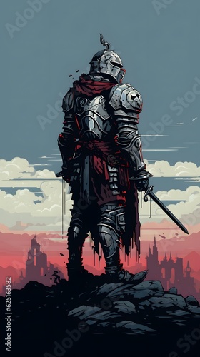 Pixel art knight character for RPG game, character in retro style for 8 bit game