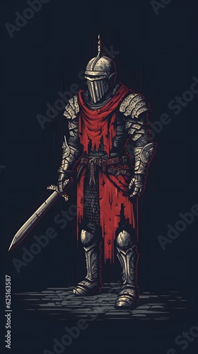 Pixel art knight character for RPG game  character in retro style for 8 bit game