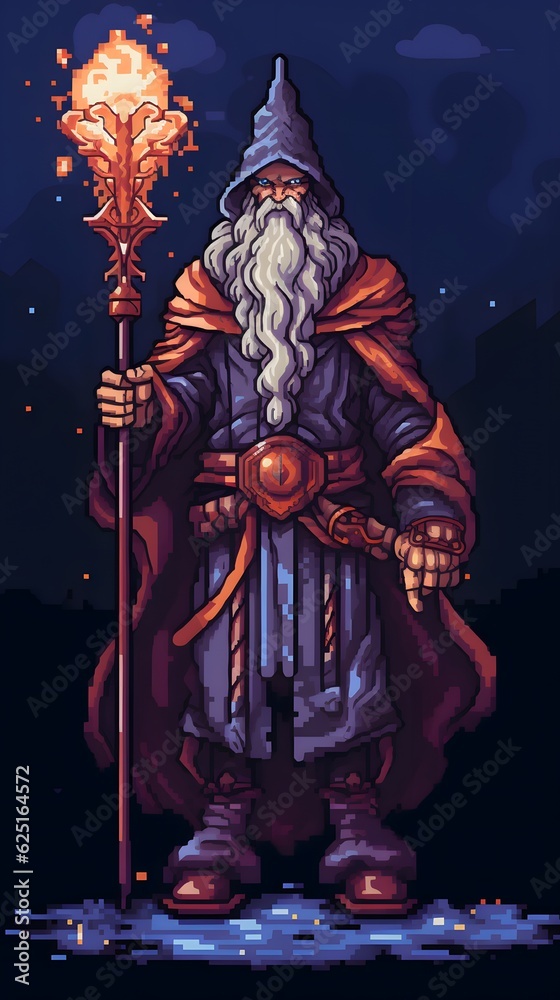 Pixel art wizard character for RPG game, character in retro style for 8 bit game Pixel art wizard character for RPG game, character in retro style for 8 bit game