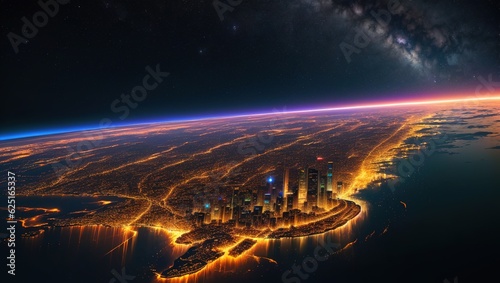 Futuristic view of the planet earth from space.