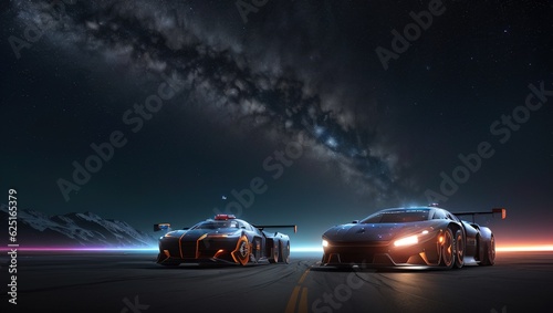  sports cars in the night sky with stars