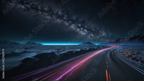 Fantasy landscape with road and starry sky